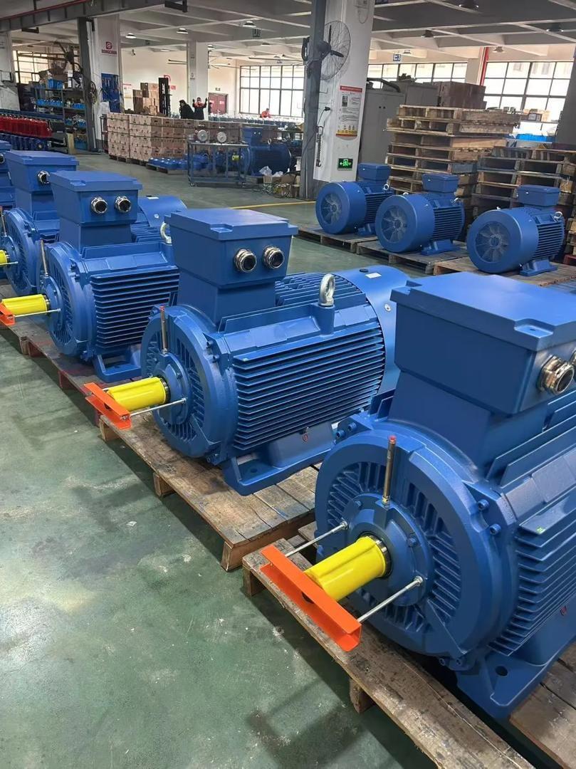 Batch of industrial electric motors prepared for delivery to a client site